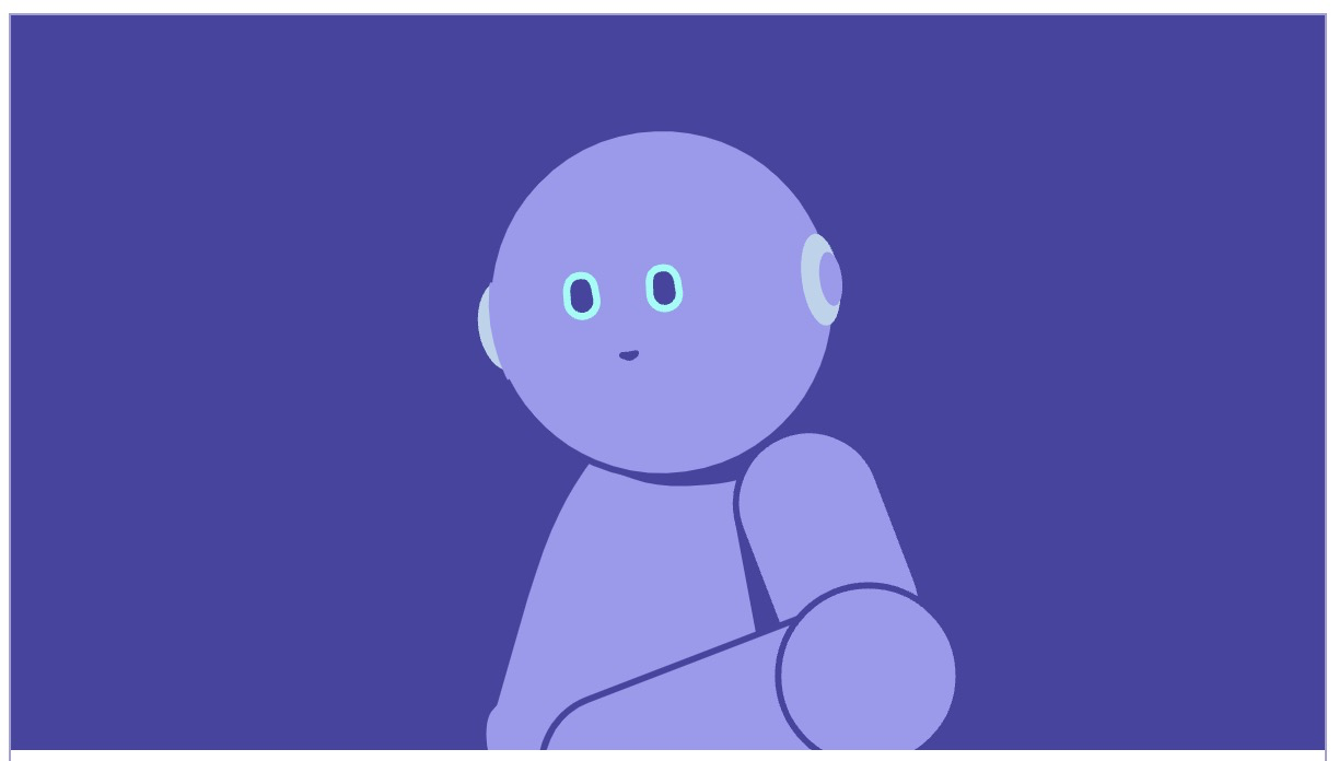 simple outline image of friendly robot face with purple color scheme